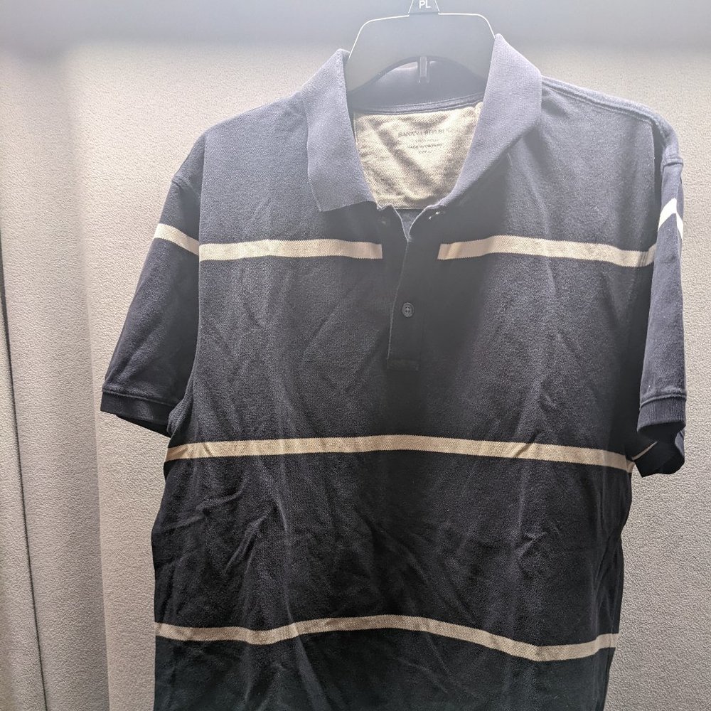 Banana Republic Polo Blue with Tan Stripes Mens L
